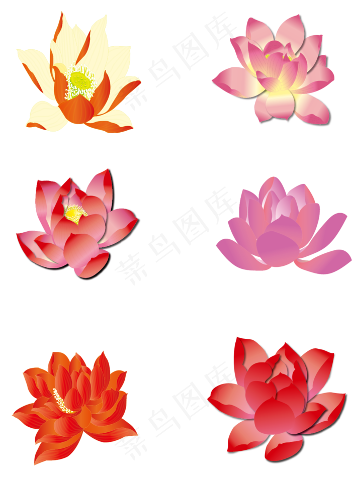 手绘花之渐变花朵荷花可商用元素