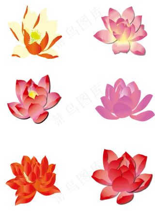 手绘花之渐变花朵荷花可商用元素