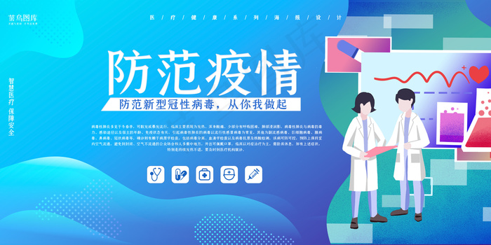新型冠性病毒医生蓝色渐变展板