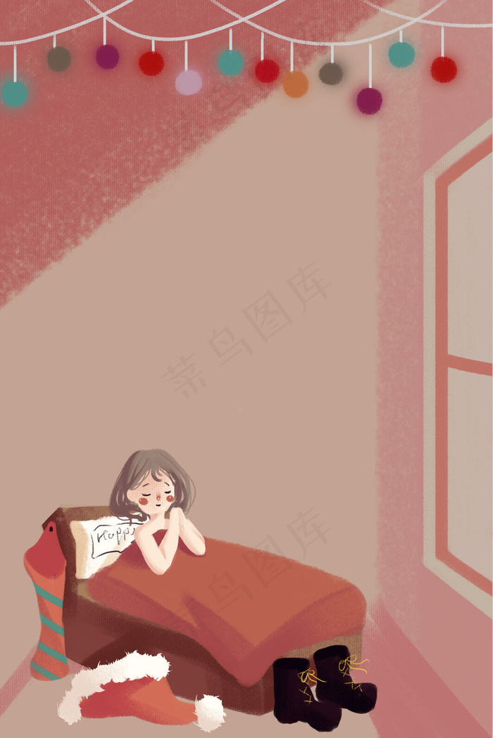 圣诞节睡前许愿的圣诞女孩(3545*5315px 	      )psd模版下载