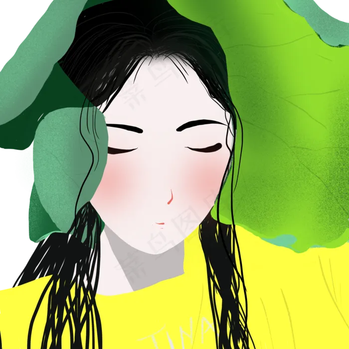 小暑夏季荷叶姑娘清新手绘(2000X2000(DPI:300))psd模版下载
