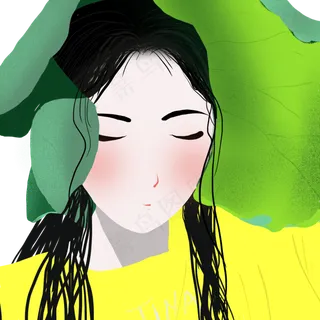 小暑夏季荷叶姑娘清新手绘