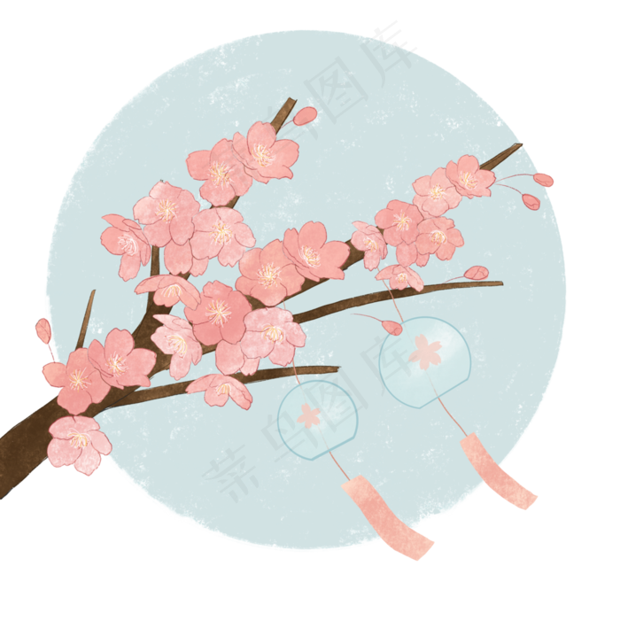 春天樱花风铃蓝色装饰樱花祭PNG
