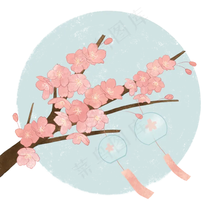 春天樱花风铃蓝色装饰樱花祭PNG