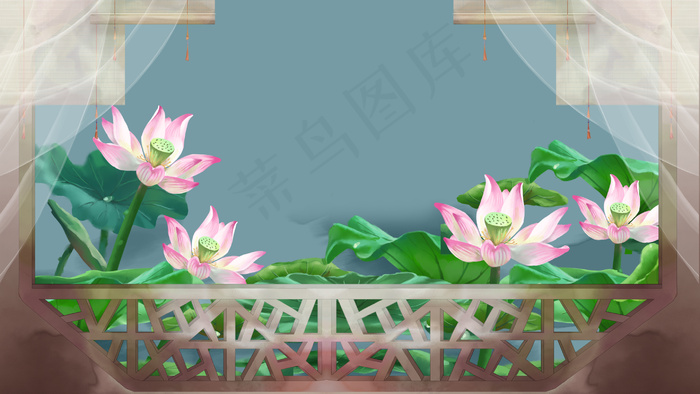夏季荷花古风建筑风景园林(2880*1620px 300 dpi )