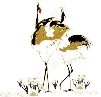 中国风描金烫金仙鹤