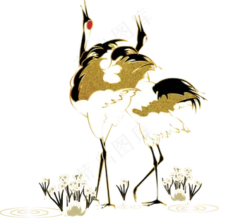 中国风描金烫金仙鹤