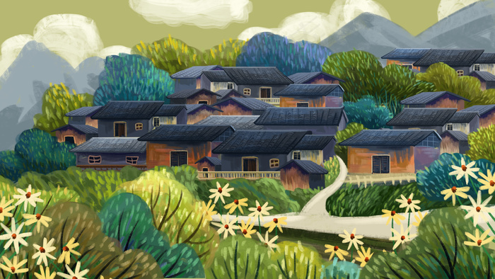 湘西风景手绘背景