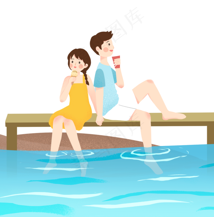 小清新唯美夏季节气大暑情侣卡通