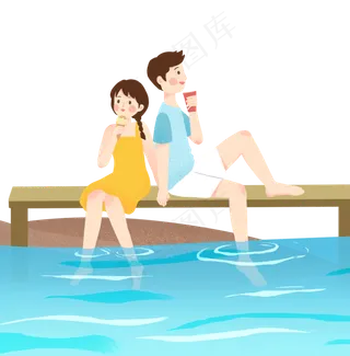 小清新唯美夏季节气大暑情侣卡通