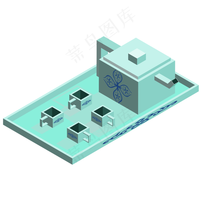 2.5D茶具矢量免抠png(2000*2000px 300 dpi )ai矢量模版下载