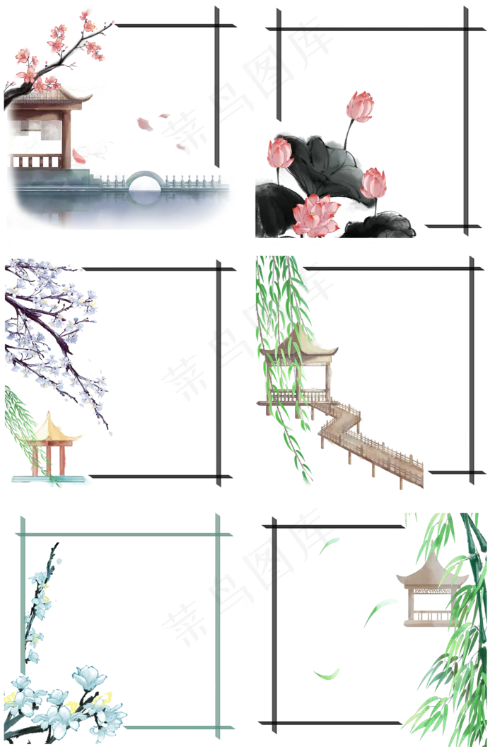 中国风古风园林水墨边框合集(2000X3020(DPI:300))psd模版下载