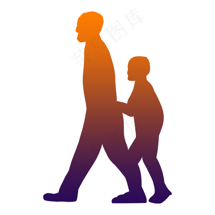 父亲节小孩父亲剪影过马路