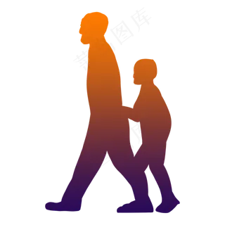 父亲节小孩父亲剪影过马路