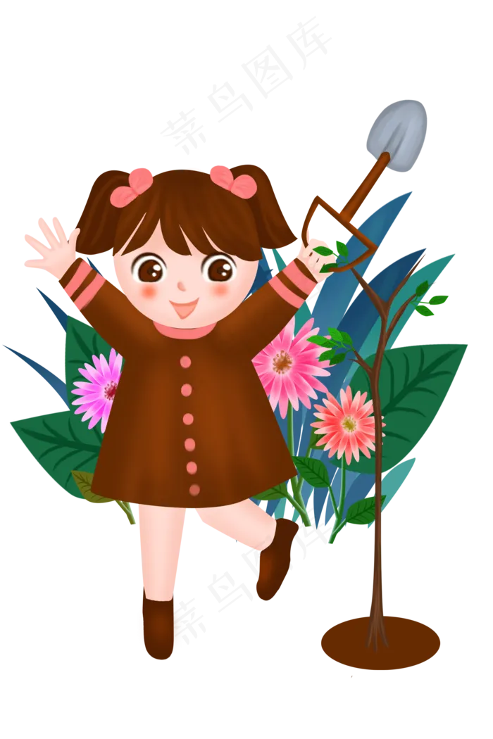 植树节开心的小女孩(2000X3000(DPI:300))psd模版下载