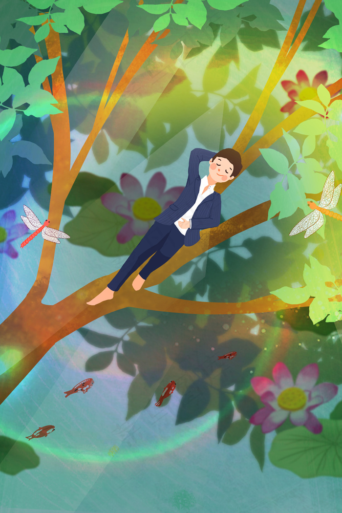 夏天阳光休息青年