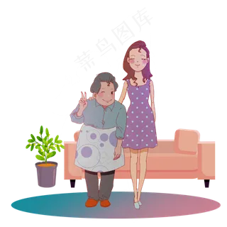 手绘重阳节中秋节母女