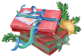圣诞礼物水彩,免抠元素