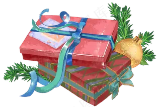 圣诞礼物水彩,免抠元素