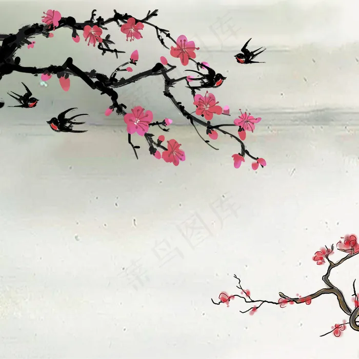 水墨桃花燕子春天主图(800*800px 	        )psd模版下载