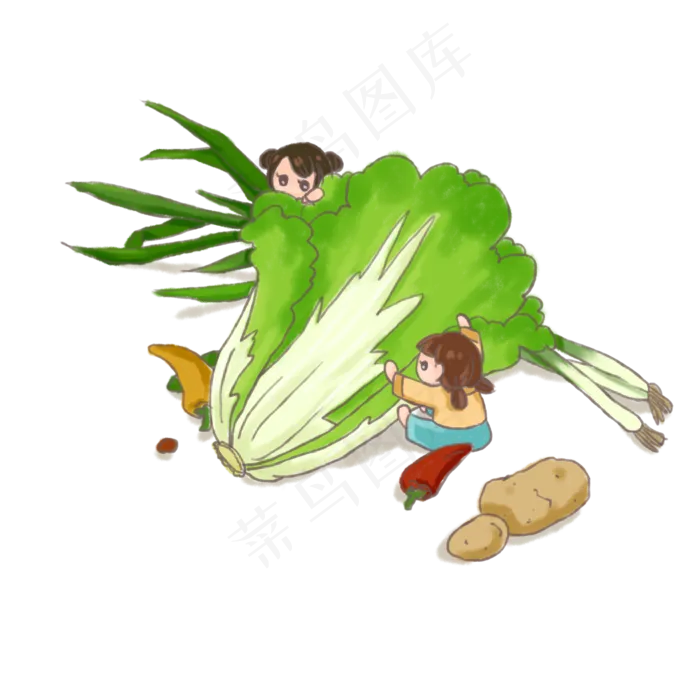 蔬菜水果商业手绘元素之大白菜(2000X2000(DPI:300))psd模版下载