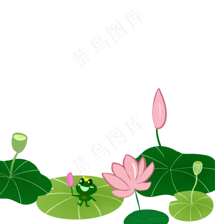 夏季荷花荷叶青蛙装饰图(3000X3000(DPI:299))psd模版下载