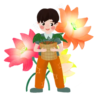 男孩春夏种植荷花