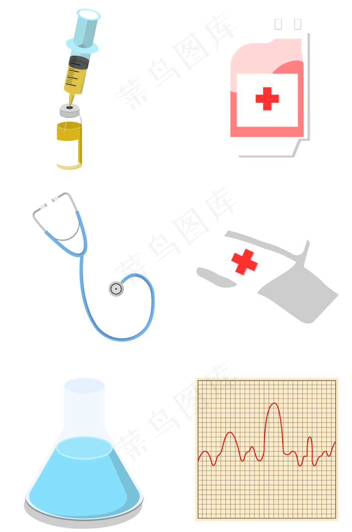 医院医疗用品矢量扁平卡通ai矢量模版下载