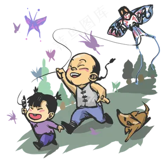 清明节古装牧童放风筝,免抠元素