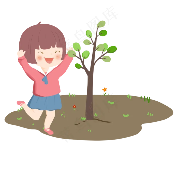 植树节开心的小女孩(3000X3000(DPI:300))psd模版下载