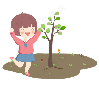 植树节开心的小女孩