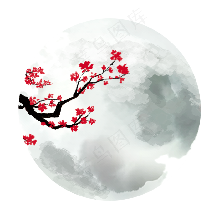手绘红梅山水水墨(2000X2000(DPI:300))psd模版下载