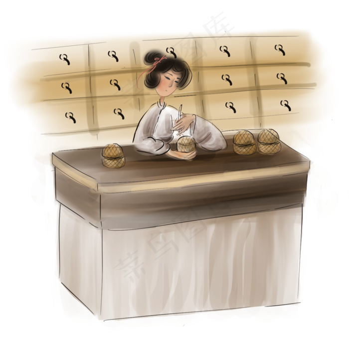 水墨包中药的人,免抠元素