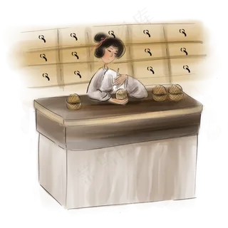 水墨包中药的人,免抠元素