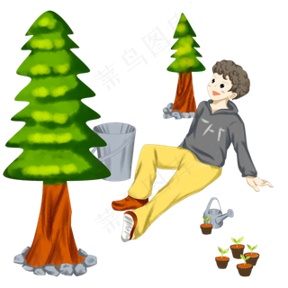 植树节瞧树的小孩