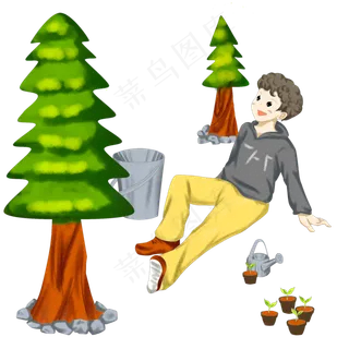 植树节瞧树的小孩