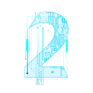 蓝色科技线条PSD数字2