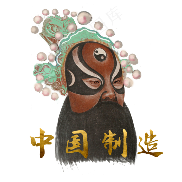 中古国潮传统京剧脸谱,免抠元素(3500X3500(DPI:200))psd模版下载