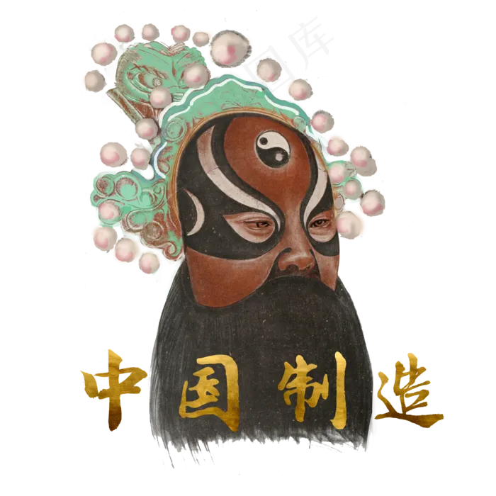 中古国潮传统京剧脸谱,免抠元素(3500X3500(DPI:200))psd模版下载