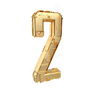 金属质感机械倒计时数字2