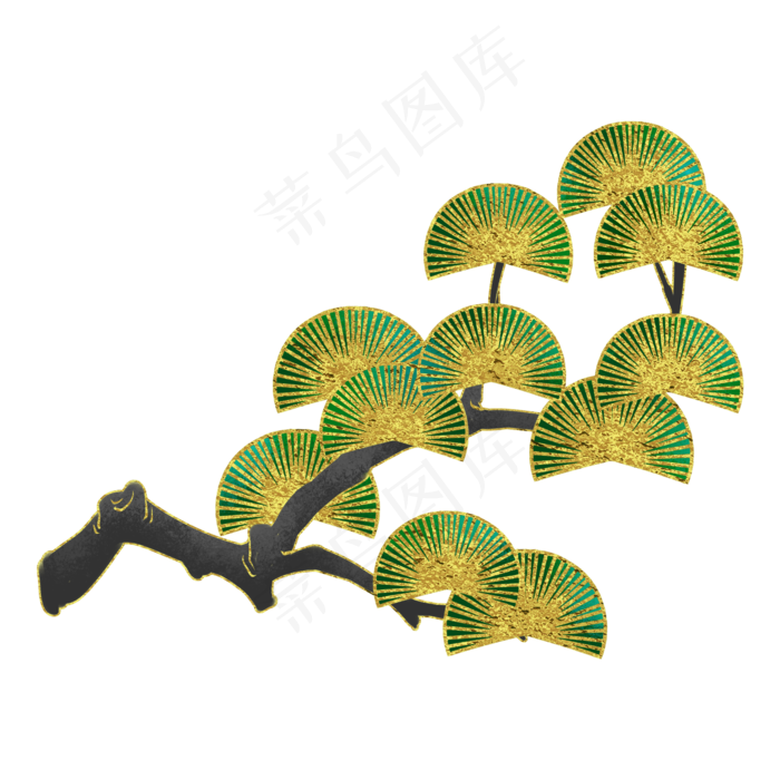 国潮风金绿松枝(2000X2000(DPI:300))psd模版下载