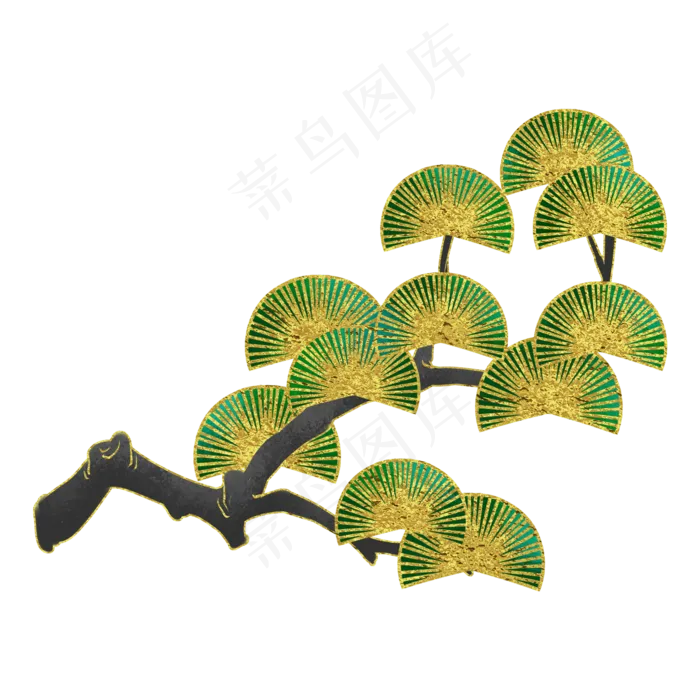 国潮风金绿松枝(2000X2000(DPI:300))psd模版下载
