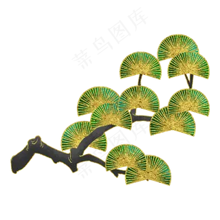 国潮风金绿松枝