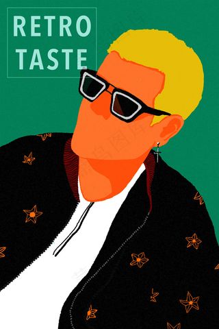 绿色系暖色调街头嘻哈复古男孩配图