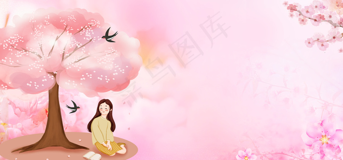 桃花桃树粉色清新