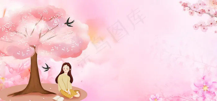 桃花桃树粉色清新