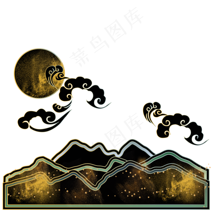 中国风描金烫金山水装饰,免抠元素