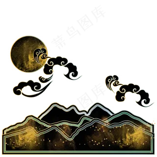 中国风描金烫金山水装饰,免抠元素
