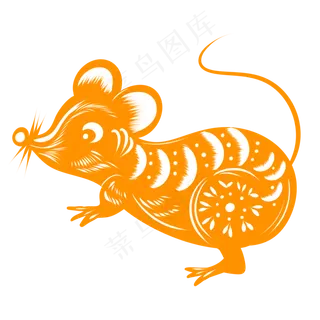 橘色鼠年剪纸窗花,免抠元素
