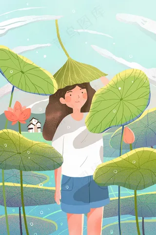 夏天头戴荷叶的女孩.